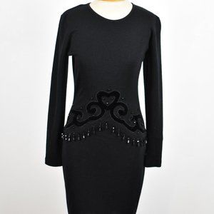 Vintage Black Beaded Wool Sweater Dress FUSION